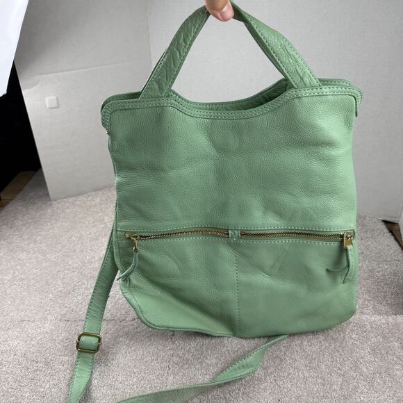 Fossil Erin Foldover Leather Tote Crossbody Bag Teal green - Picture 13 of 13